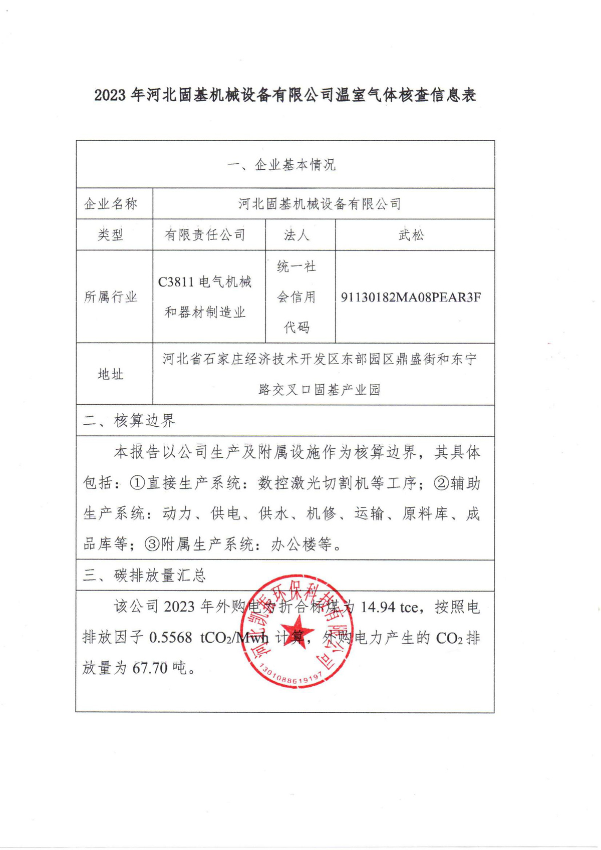 2023年温室气体核查报告